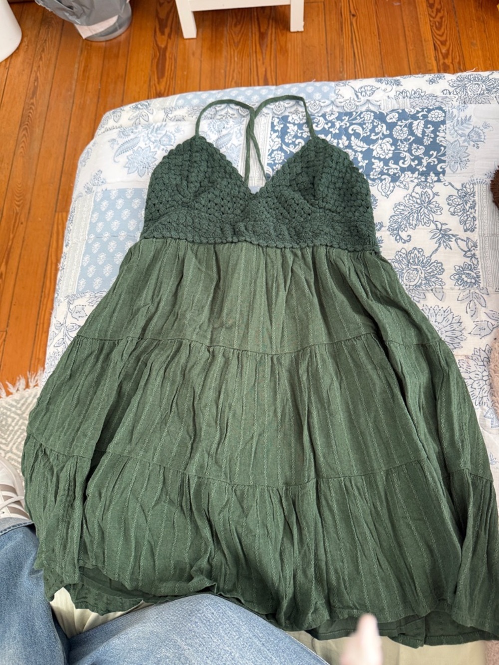 aerie Olive Green Smocked Bust Tiered Sundress